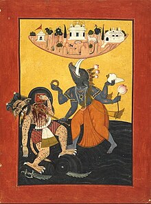Varâha Avatâr, sauvant Bhu dévi, la déesse Terre.