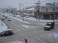 View of Thessalonikis street on a snowy day