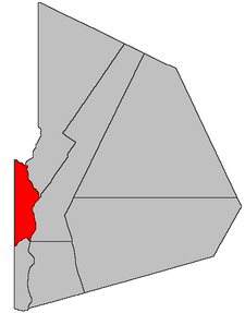 Location within Victoria County, New Brunswick. map shows pre-1913 boundaries