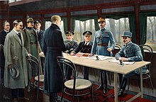 Germany signed the armistice to end its participation in World War I on 11 November 1918. Waffenstillstand gr.jpg