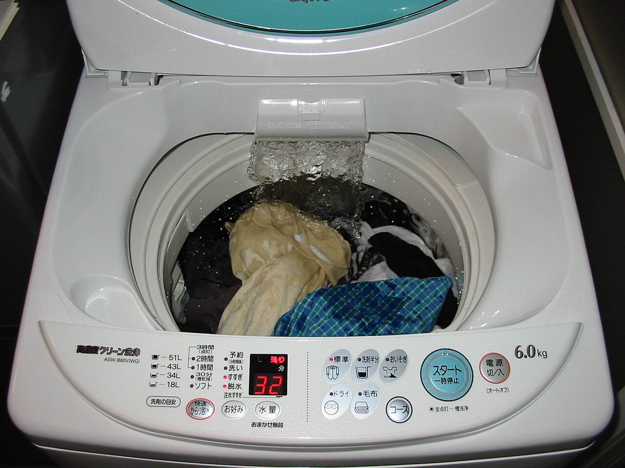File:Water entered a washing machine, Sanyo ASW-B60V(WG) 20060514 