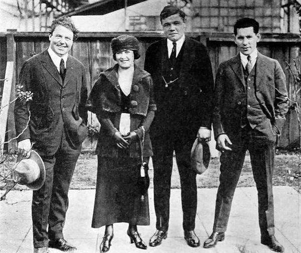 William Farnum, Helen and Babe Ruth and Wurtzel on the Fox Studios lot in Hollywood (1920)