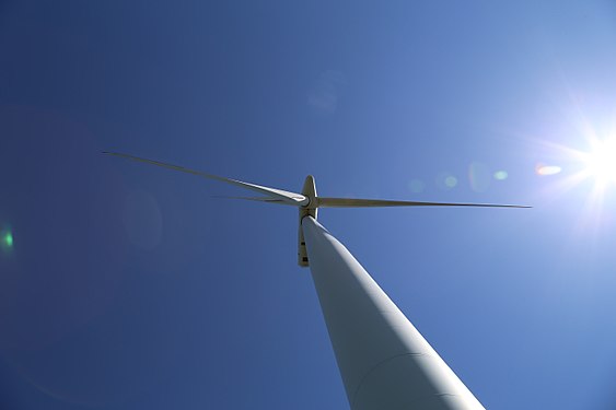 Looking up towards the top of the wind turbine.