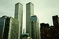 The hotel visible at the base of the Twin Towers.