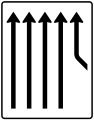 Zeichen 550–25 Zusammen­führungs­tafel – an durchgehender Strecke – vierstreifig plus einstreifig von rechts