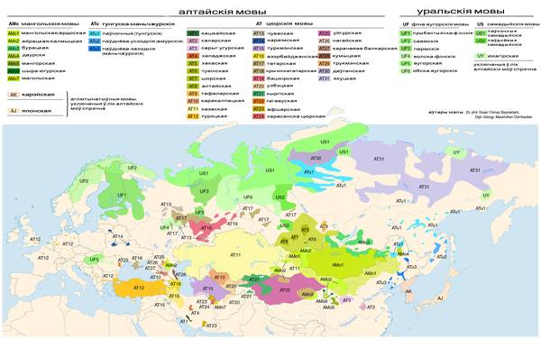 Распаўсюджаньне ўральскіх, алтайскіх і юкагірскіх моваў у Эўразіі