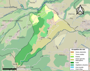 Barevná mapa znázorňující využití půdy.