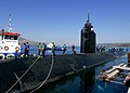 Sailors conduct mooring operations as the fast-attack submarine USS Albany (SSN 753) arrives in Souda Bay for a routine port visit.