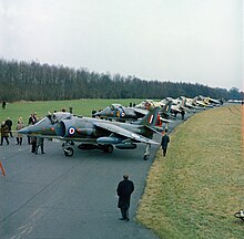 Six pre-production Hawker Siddeley Harrier GR.1s pictured at the manufacturer's test facility of Hawker Siddeley at Dunsfold aerodrome in 1968. 100 years of the RAF MOD 45163615.jpg