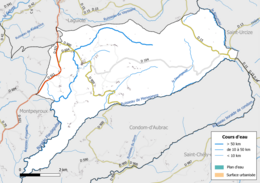 Kolorowa mapa przedstawiająca sieć hydrograficzną gminy