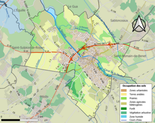 Barevná mapa znázorňující využití půdy.