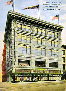 A remodeled Leh's store in Allentown, c. 1910 1910 - H Leh and Company Postcard.jpg