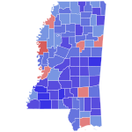 1963 Mississippi gubernur hasil pemilihan peta oleh county.svg