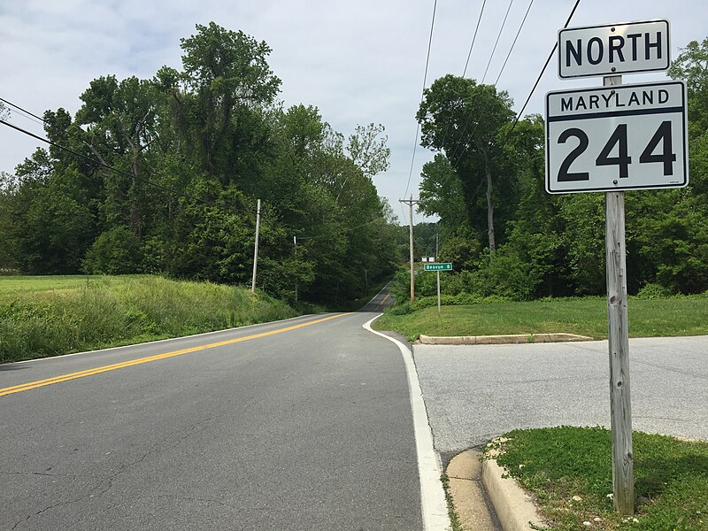 File:2016-05-18 11 57 25 View north along Maryland State Route 244 (Blake Creek Road) at Maryland State Route 249 (Piney Point Road) in Valley Lee, St. Mary's County, Maryland.jpg