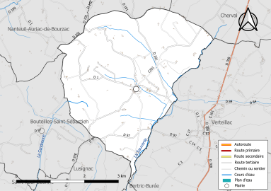 Carte en couleur présentant le réseau hydrographique de la commune