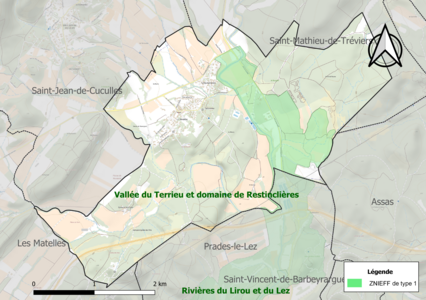 Carte de la ZNIEFF de type 1 sur la commune.