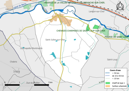 Carte des ZNIEFF de type 1 localisées sur la commune[Note 4].