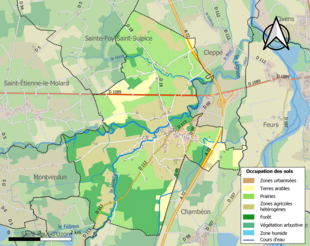 Barevná mapa znázorňující využití půdy.