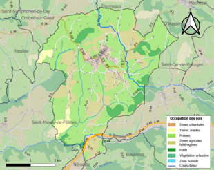 Barevná mapa znázorňující využití půdy.