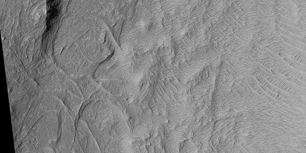 Close view of curved ridges, as seen by HiRISE under HiWish program. Note: this is an enlargement of previous image.