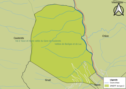 Carte des ZNIEFF de type 2 sur la commune.