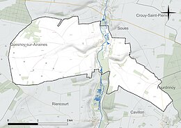 Carte en couleur présentant le réseau hydrographique de la commune