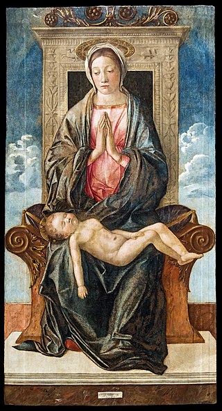 <i>Enthroned Madonna Adoring the Sleeping Christ Child</i> Painting by Giovanni Bellini