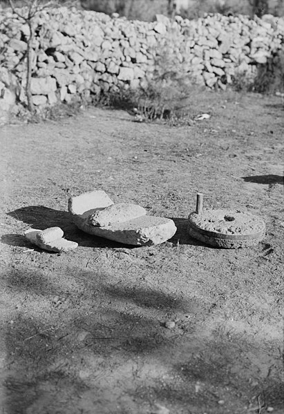 File:Agriculture, etc. Primitive methods of rubbing and grinding wheat. Three types of 'rubbers' or grinders. Including a present-day stone hand mill LOC matpc.02972 (cropped).jpg