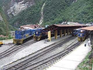 Aguas Calientes Station which seems to have been built new for Peru Rail to provide a base for trains for Macchu Pichu, 10/07.