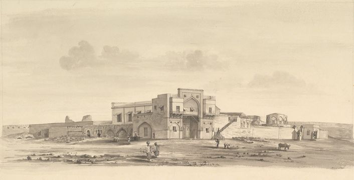 A pen and ink drawing of Ahmadnagar fort, c. 1885