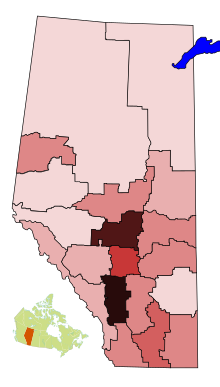 Alberta's census divisions by population Alberta Census divisions - population density.svg