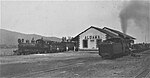 Aldama Station, connection of the Mexican Interoceanic Railway (36in) with the Aldama Sugar Mill (24in), Puebla, Mexico, 4-6-0 FCI No. 264 (Baldwin No. 15749 of Feb 1898), and 2-6-0 Ingenio Tilapa No. 1 (O&K No. 4201 of 1910), retouched.jpg