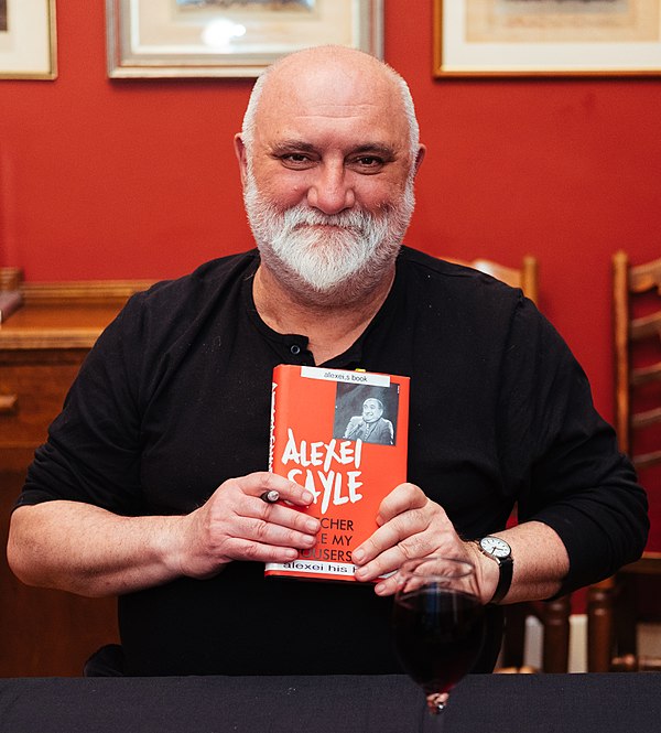 Sayle at a literary festival in the Cambridge Union building in 2016