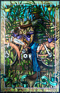 Stan Musquer, Annou pé si sa, en pa vlé mal pou ponmoun, huile sur toile, 100 × 160 cm, 2012.