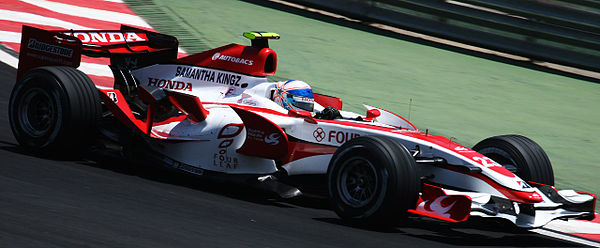 Anthony Davidson driving for Super Aguri at the 2007 Brazilian Grand Prix, the last race of the season. The sponsor was changed from SS United to Four