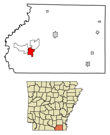 Ashley County Arkansas Incorporated and Unincorporated areas Crossett Highlighted 0516240.svg
