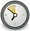 Desktop icons for file/data transfer, clock/awaiting, and running a program.