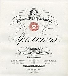 BEP-US Treasury Department Specimens (c. 1881), standard title page BEP-U.S. Treasury Department Specimens (c. 1881), title page.jpg