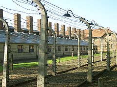 Barbed wire near by the entrance of Auschwitz I.jpg