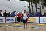 Deutsch: Beachhandball Europameisterschaften 2019 (Beach handball Euro); Tag 3: 4. Juli 2019 – Männer, Hauptrunde Gruppe I, Dänemark-Spanien 2:0 (23:20, 29:22) English: Beach handball Euro; Day 3: 4 July 2019 – Men Main Round Group I – Denmark-Spain 2:0 (23:20, 29:22)