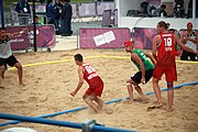 Deutsch: Beachhandball bei den Olympischen Jugendspielen 2018; Tag 5, 10. November 2018; Jungen, Hauptrunde - Ungarn-Portugal 0:2 English: Beach handball at the 2018 Summer Youth Olympics at 11 October 2018 – Boys Main Round – Hungary-Portugal 0:2