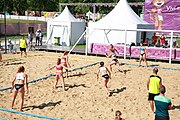 Deutsch: Beachhandball bei den Olympischen Jugendspielen 2018; Tag 3, 9. Oktober 2018; Mädchen, Vorrunde, Gruppe A - Kroatien-Ungarn 0:2 English: Beach handball at the 2018 Summer Youth Olympics at 9 October 2018 – Girls Preliminary Round Group A‎ – Croatia-Hungary 0:2