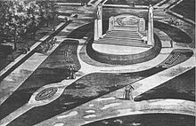 An early concept drawing of the memorial and the Alexander Graham Bell Gardens, c.1909.