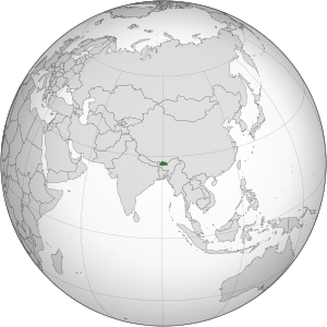 Butão no mapa do mundo