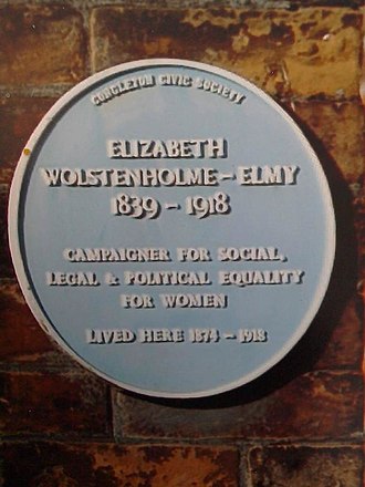 Blue plaque for Elizabeth Clarke Wolstenholme Elmy at Buxton House, Buglawton. Blue plaque to Elizabeth Wolstenholme Elmy.jpg