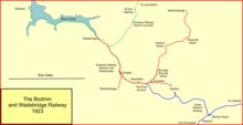 System map of the Bodmin & Wadebridge Railway system in 1923 Bod&Wade 1923.png