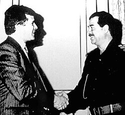 Carlos Cardoen meeting with former Iraqi President Saddam Hussein Cardoen Saddam.jpg