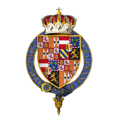 Arms of Charles, Infante of Spain, Archduke of Austria, Duke of Burgundy, KG at the time of his installation as a knight of the Most Noble Order of the Garter.