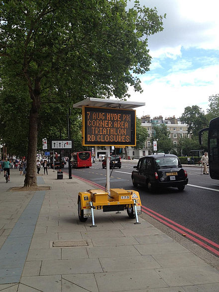 Trailer-mounted VMS in central London, England