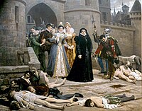 4.虐殺跡を視察する母后カトリーヌ・ド・メディシス 『ある朝のルーヴル宮城門』 エドワール・ドゥバ・ポンサン画。1880年。